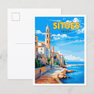 Sitges Spanje vintage reisillustratie Briefkaart
