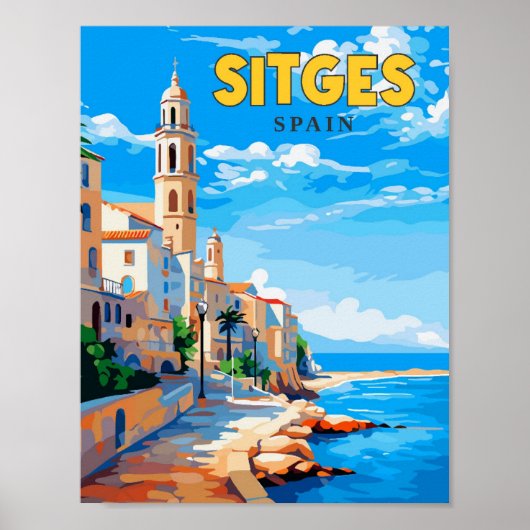 Sitges Spanje vintage reisillustratie Poster (Voorkant)