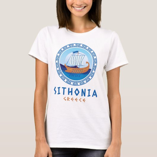 Sithonia, Griekenland Grieks scheepsontwerp voor v T-shirt (Voorkant)