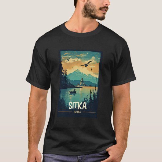 Sitka Alaska Retro Reizen Poster Graphic T-shirt (Voorkant)