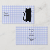 Sitting Black Cat Silhouette. Op bleke blauwe cheq Visitekaartje (Voorkant / Achterkant)