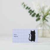 Sitting Black Cat Silhouette. Op bleke blauwe cheq Visitekaartje (Staand voorkant)