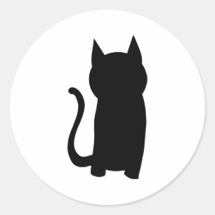 Sitting Black Cat Silhouette. Ronde Sticker