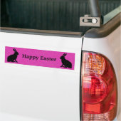 Sitting Black Silhouette Easter Rabbits Deep Pink Bumpersticker (Op Truck)