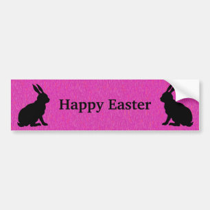 Sitting Black Silhouette Easter Rabbits Deep Pink Bumpersticker