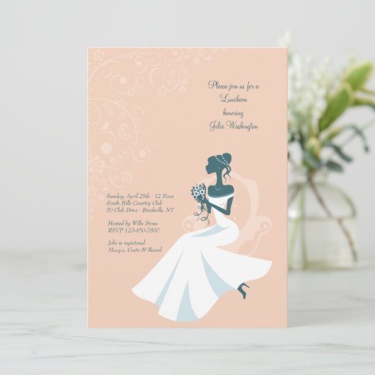 Sitting Bride African American Shower Uitnodiging (Staand voorkant)