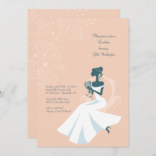 Sitting Bride African American Shower Uitnodiging (Voorkant / Achterkant)