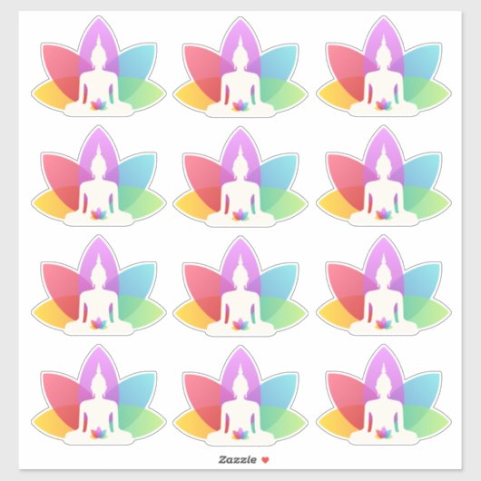 Sitting Buddha en Colorful Lotus Petals Sticker (Vel)