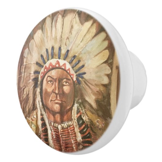 Sitting Bull Indian Chief Keramische Knop (Rechts)