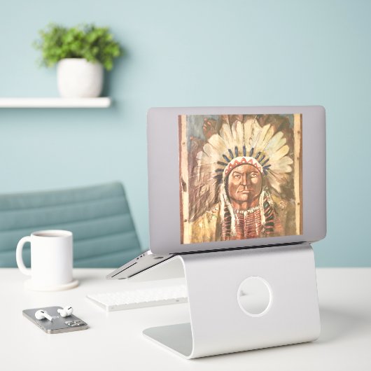 Sitting Bull Indian Chief Sticker (Laptop op bureau)
