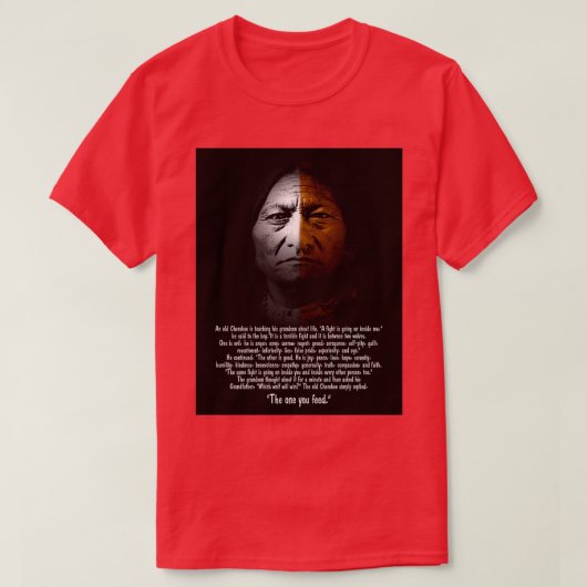 Sitting Bull met twee Wolven tekst Lang T-shirt (Design voorkant)