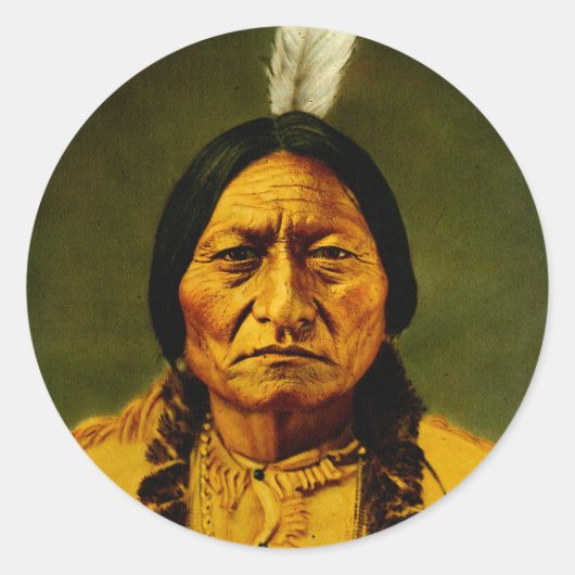 Sitting Bull Native American Indian Chief Ronde Sticker (Voorkant)