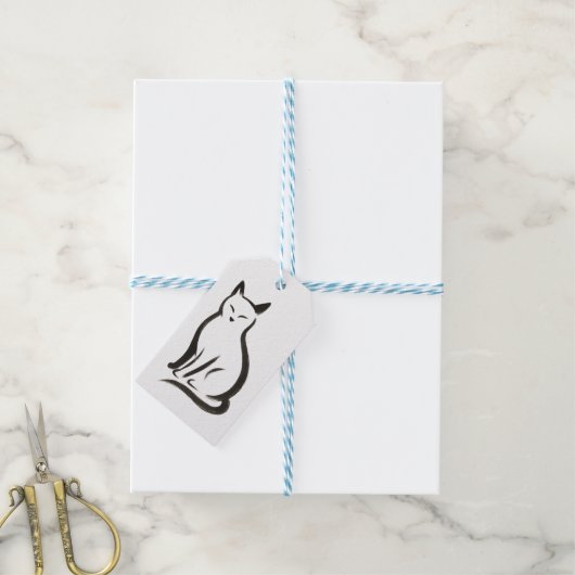 Sitting Cat – Minimalistische inkt op silhouet Cadeaulabel (Met Touw)