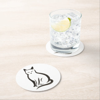 Sitting Cat – Minimalistische inkt op silhouet Ronde Kartonnen Onderzetter