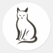 Sitting Cat – Minimalistische inkt op silhouet Ronde Sticker (Voorkant)