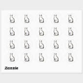 Sitting Cat – Minimalistische inkt op silhouet Ronde Sticker (Vel)
