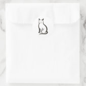 Sitting Cat – Minimalistische inkt op silhouet Ronde Sticker (Tas)
