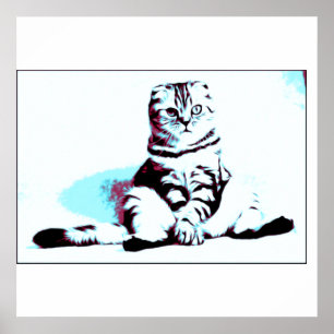 Sitting Cat oil schilderij Poster Klassieke ronde 