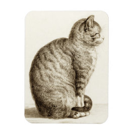 Sitting cat vintage sepia pencil drawing magneet
