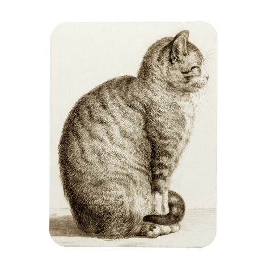 Sitting cat vintage sepia pencil drawing magneet (Verticaal)