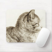 Sitting cat vintage sepia pencil drawing muismat (Met muis)