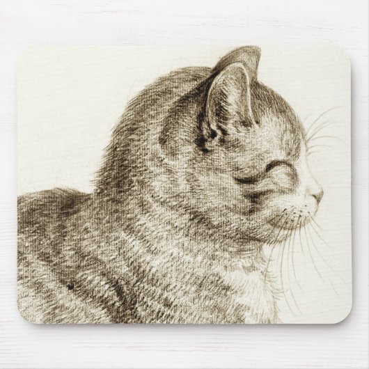 Sitting cat vintage sepia pencil drawing muismat (Voorkant)