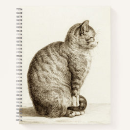 Sitting cat vintage sepia pencil drawing notitieboek