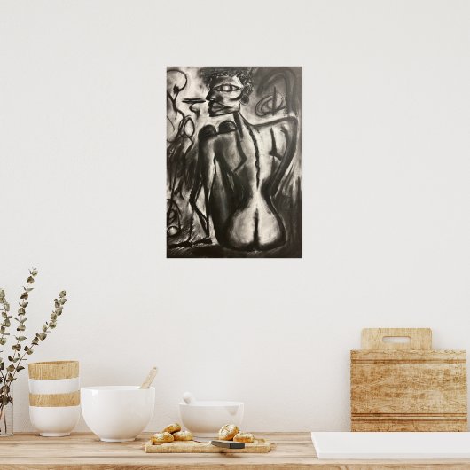 sitting charcoal artwork poster (Keuken)