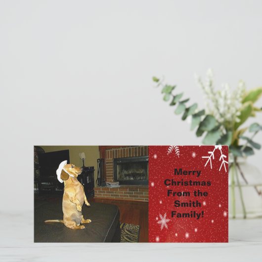 Sitting  Dachshund-kerstfotokaart Feestdagenkaart (Staand voorkant)