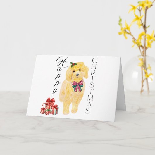 Sitting Dog Christmas Kaart (Gele Bloem)