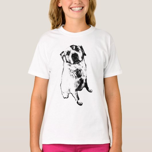 Sitting Dog Ink Sketch T-Shirt (Voorkant)