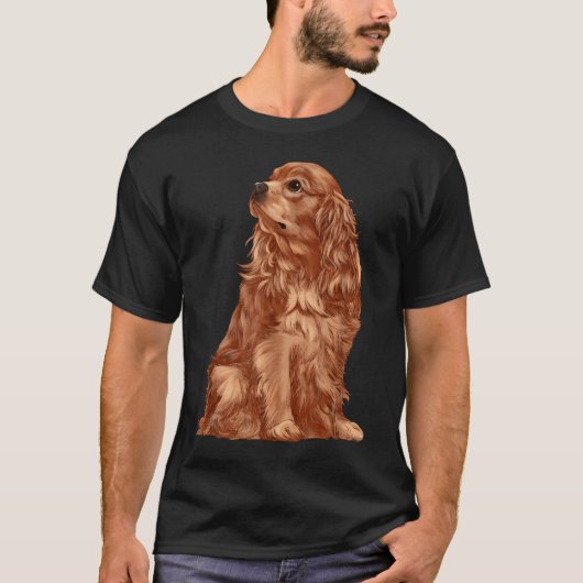 Sitting Dog Ruby Cavalier King Charles Spaniel T-shirt (Voorkant)