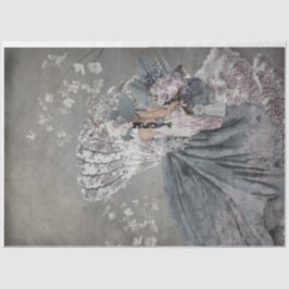 Sitting  Elegant Woman Portret Floral Fan Tissuepapier