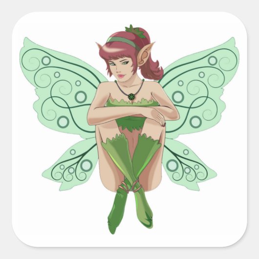 SITTING FAIRY VIERKANTE STICKER (Voorkant)