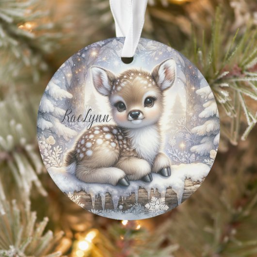 Sitting Fawn in Snowflake Forest Ornament (Boom)