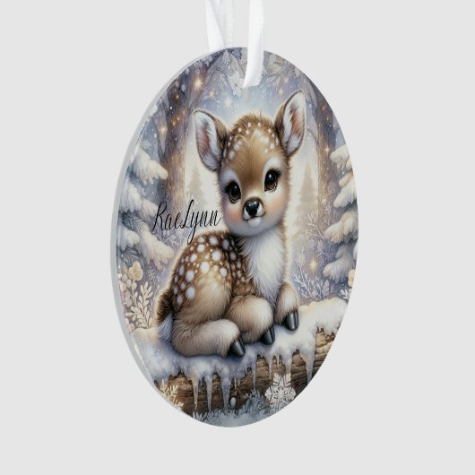 Sitting Fawn in Snowflake Forest Ornament (voorkant)