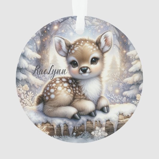Sitting Fawn in Snowflake Forest Ornament (achterkant)