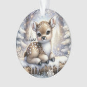 Sitting Fawn in Snowflake Forest Ornament (voorkant)