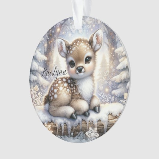 Sitting Fawn in Snowflake Forest Ornament (voorkant)