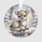 Sitting Fawn in Snowflake Forest Ornament (voorkant)