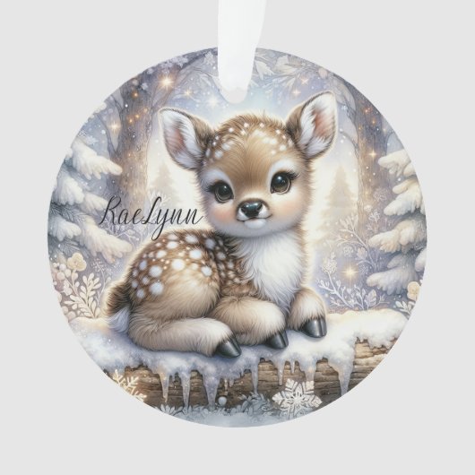Sitting Fawn in Snowflake Forest Ornament (voorkant)