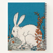 Sitting Fluffy White Rabbit Oranje White Flowers Notitieboek (Achterkant)