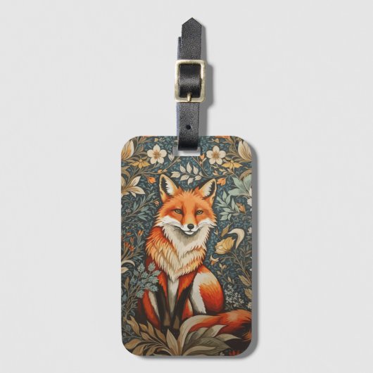 Sitting Fox William Morris geïnspireerd Floral Bagagelabel (Voorkant (verticaal))