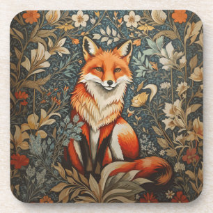 Sitting Fox William Morris geïnspireerd Floral Bier Onderzetter