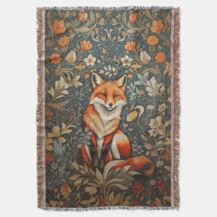 Sitting Fox William Morris geïnspireerd Floral Deken
