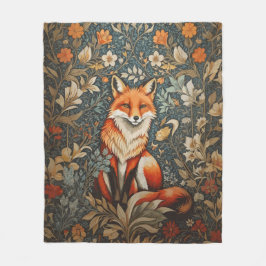 Sitting Fox William Morris geïnspireerd Floral Fleece Deken