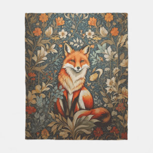Sitting Fox William Morris geïnspireerd Floral Fleece Deken