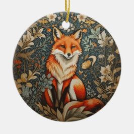 Sitting Fox William Morris geïnspireerd Floral Keramisch Ornament