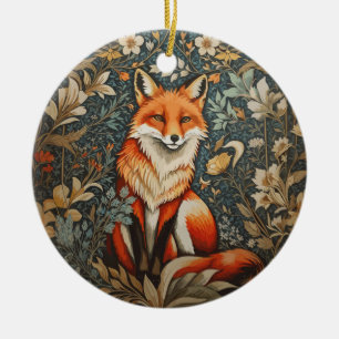  Sitting Fox William Morris geïnspireerd Floral Keramisch Ornament