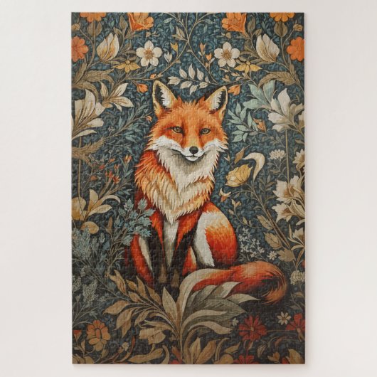 Sitting Fox William Morris geïnspireerd Floral Legpuzzel (Verticaal)